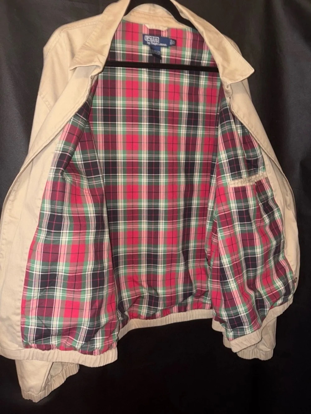 Polo by Ralph Lauren Bi-Swing Windbreaker Jacket 3X Tan Khaki Plaid Lined EUC